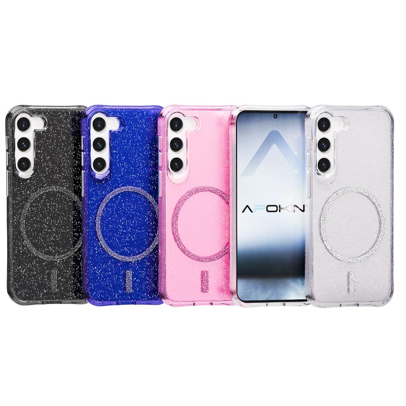 Funda Silicona Transparente Purpurina Magsafe Samsung S23 Fe en 4-Colores