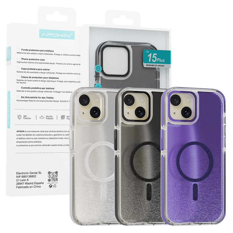 Funda Purpurina con Magsafe Apokin iPhone 15 Plus 3 Colores