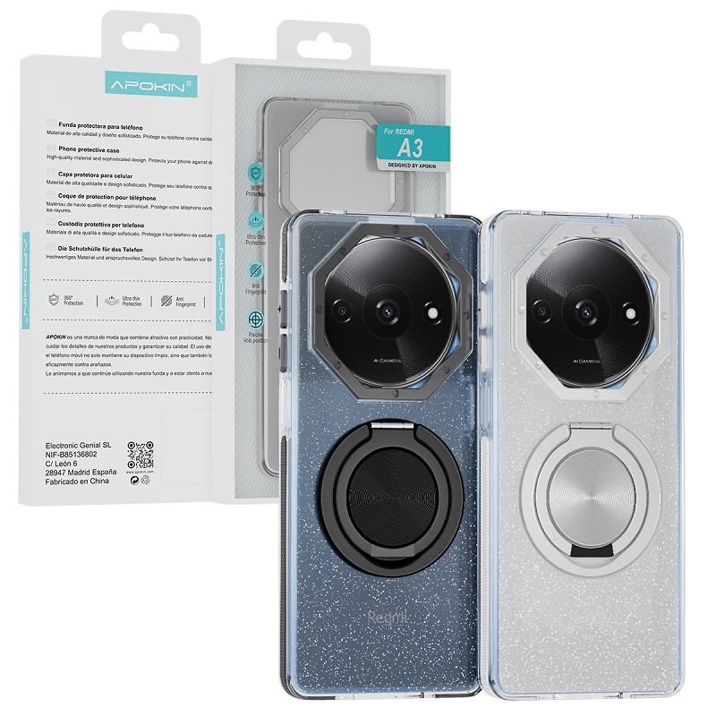 Funda Purpurina con Soporte 360 Apokin Xiaomi Redmi A3 2 Colores