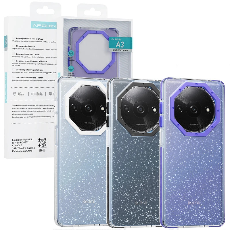 Funda Purpurina Apokin Xiaomi Redmi A3 Colores