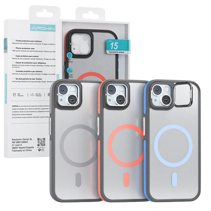 Funda Magsafe Smoked Con Cubre Camara iPhone 15 3-Color