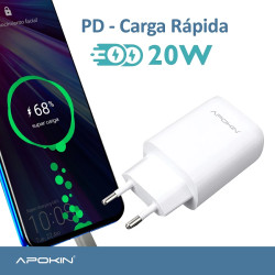 Cargador Rapido 20w PDTipoC+USB3.1 5.2A APOKIN sin Cable Blanco