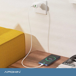 Cargador Rapido 20w PDTipoC+USB3.1 5.2A APOKIN sin Cable Blanco