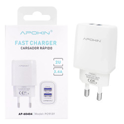 Cargador Doble USB-A 2.4 A Sin Cable APOKIN PC913Y - Blanco