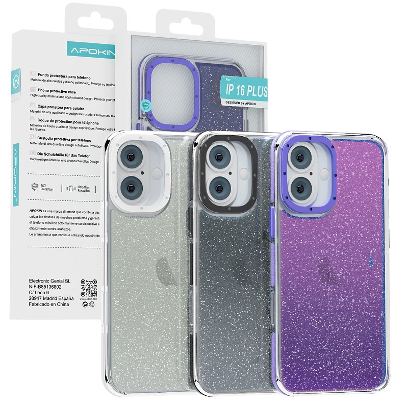 Funda Purpurina Apokin iPhone 16 Plus 3 Colores