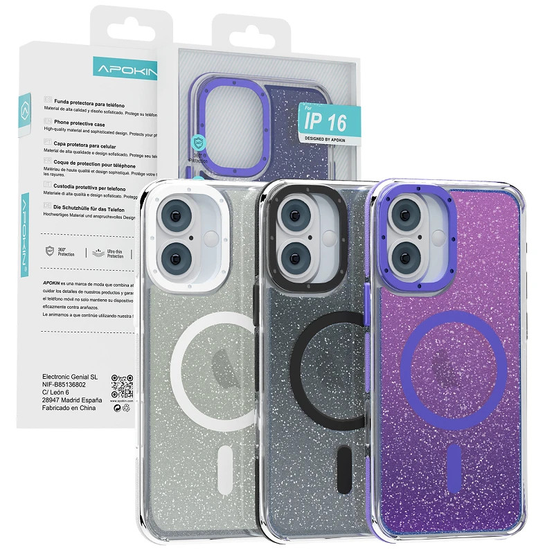 Funda Purpurina con Magsafe Apokin iPhone 16 3 Colores