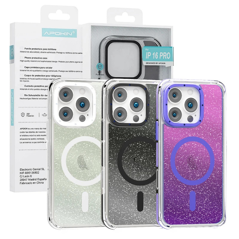 Funda Purpurina con Magsafe Apokin iPhone 16 Pro 3 Colores