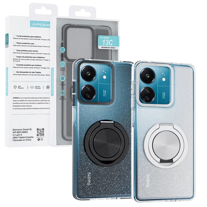 Funda Purpurina con Soporte 360 Apokin Xiaomi Redmi 13C 2 Colores