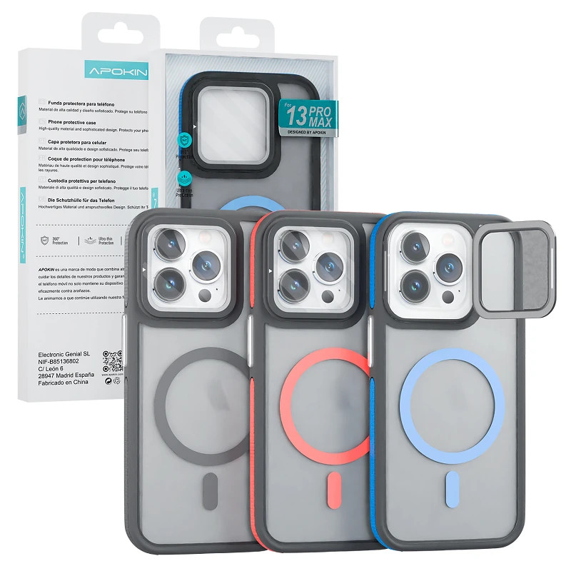 Funda Magsafe Smoked Con Cubre Camara iPhone 15 Pro Max 3-Color