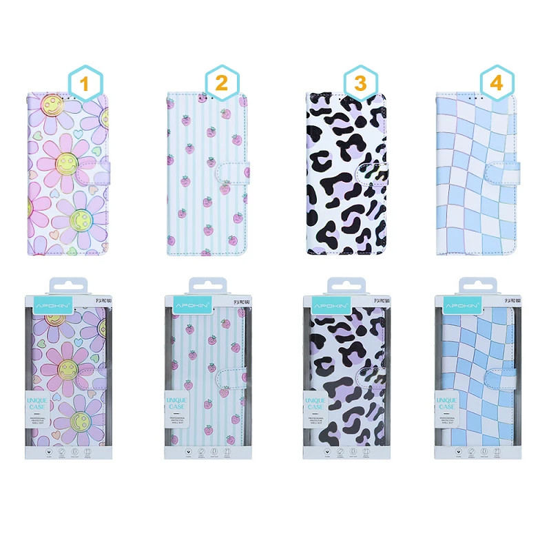 Funda Tapa con Tarjetero iPhone 15 Pro - 4 Dibujos