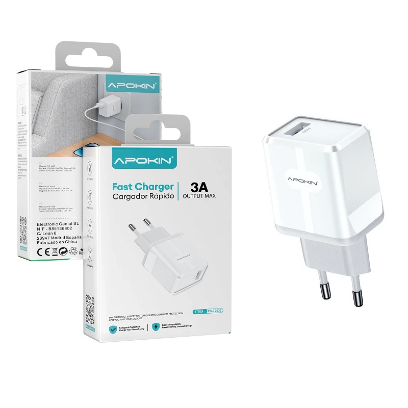 Cargador USB-A Sin Cable APOKIN 72032 Cable