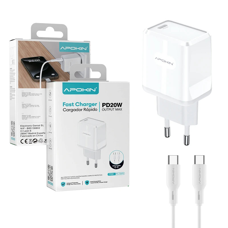 Cargador 20W PD Tipo-C APOKIN 72070 Con Cable